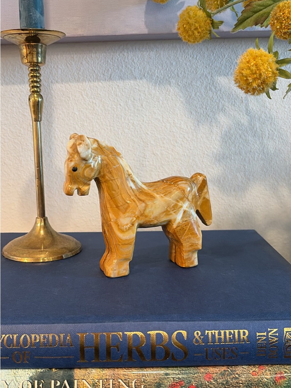 Vintage Onyx Marble Carved Horse Stone Statue Figurine Sculpture Equestrian